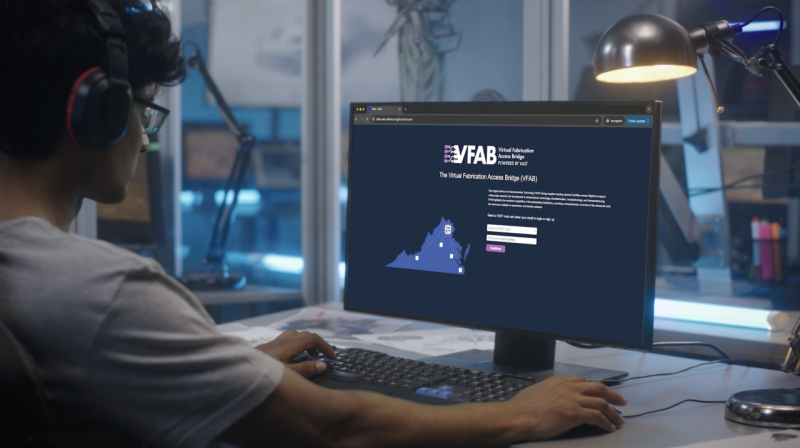 Graduate student logging into VFAB